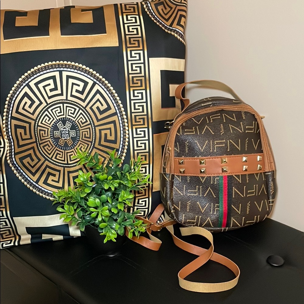 SHEIN Brown and Tan Designer Backpack with Leather Trim